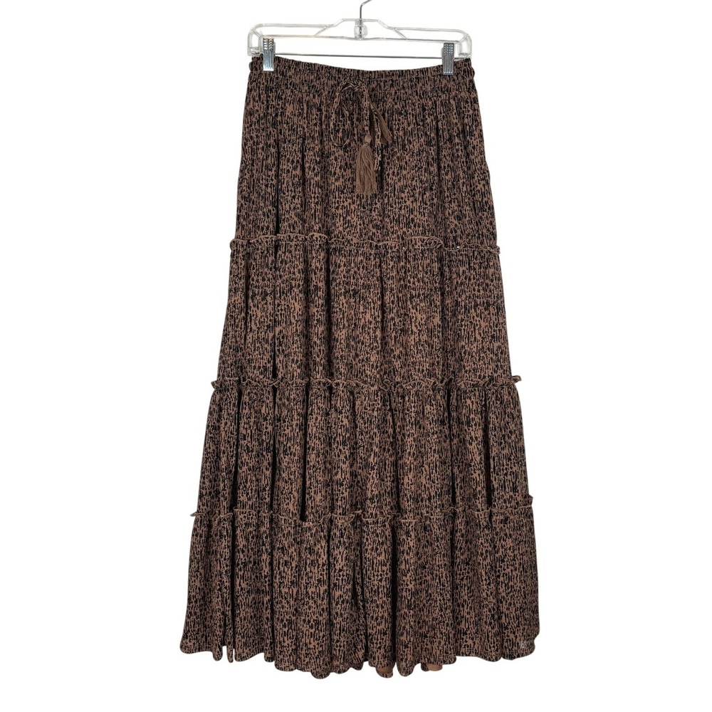 Torrid Maxi Knit Gauze Tiered Skirt Brown Inked Texture Boho Women 00 MEDIUM